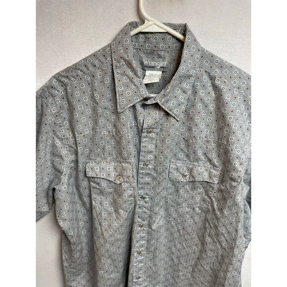 Wrangler‎ wrancher shirt size Large short sleeve gray blue white pearl button - Picture 2 of 6